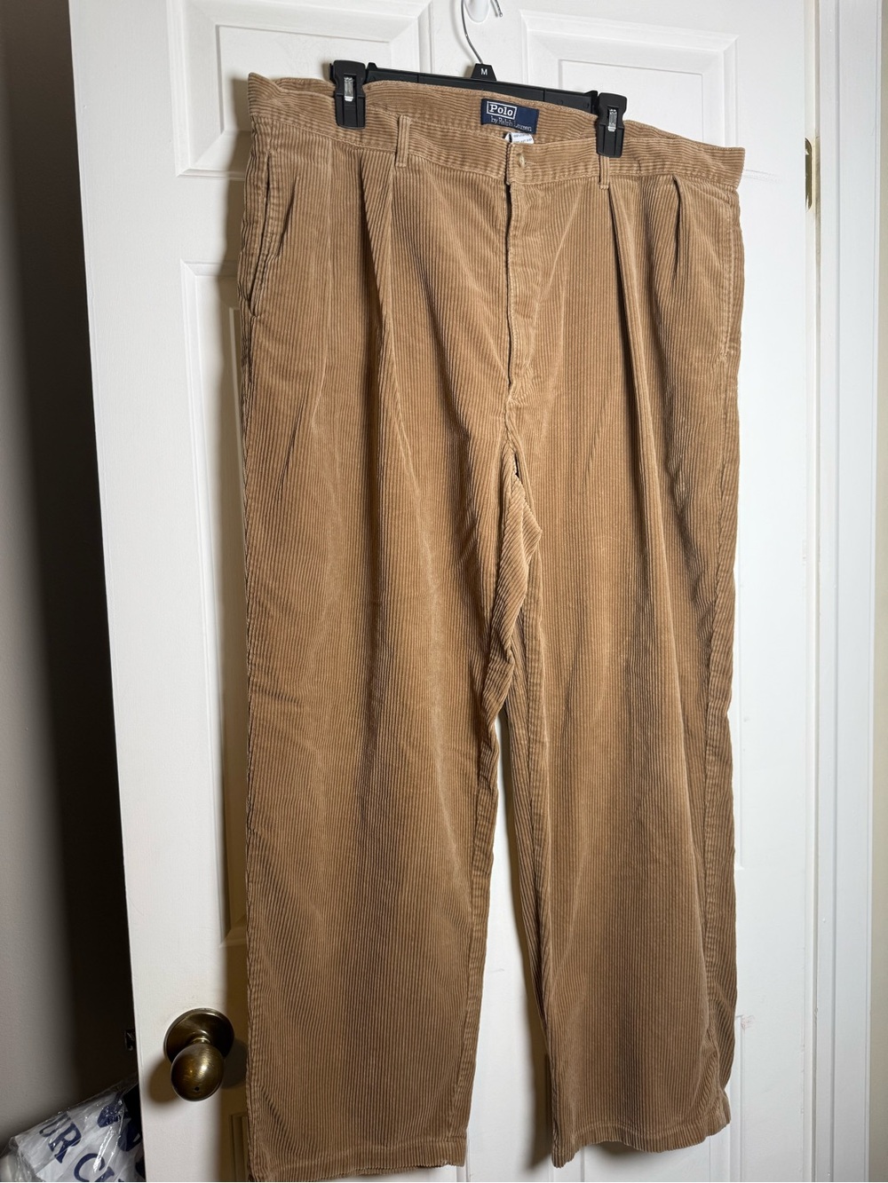 Polo Ralph Lauren Mens 40x30 Tan Corduroy Pleated Classic Fit Pants Cotton